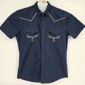 Outlander Shirt Mens Large Western Blue Craft Flow Short Sleeve Button Up